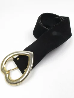 Vintage Black Suede Belt With Heart Buckle S