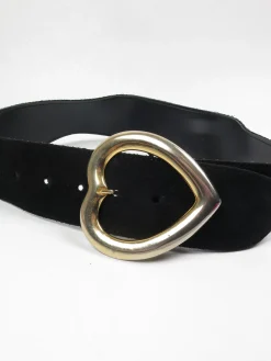 Vintage Black Suede Belt With Heart Buckle S