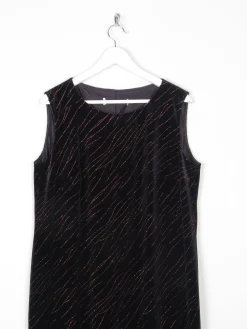 Vintage Black Velvet & Lurex Midi Dress L/XL