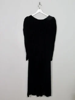 Vintage Black Velvet Dress With Long Sleeves XS