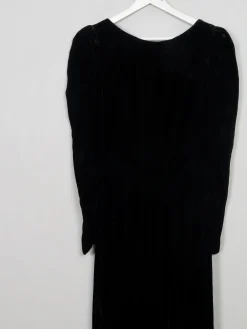 Vintage Black Velvet Dress With Long Sleeves XS
