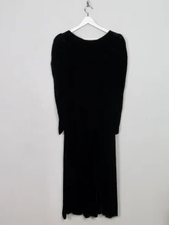Vintage Black Velvet Dress With Long Sleeves XS