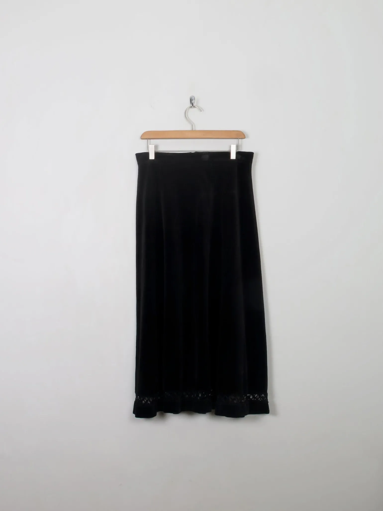 Vintage Black Velvet Midi Skirt 30W