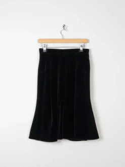 Vintage Black Velvet 1970s Skirt Bias Cut S