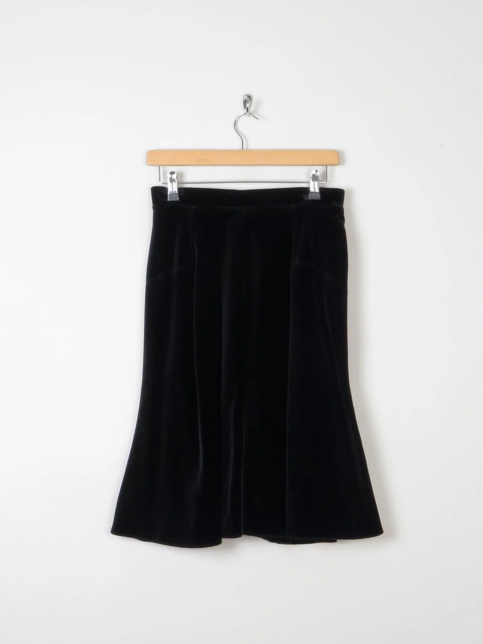 Vintage Black Velvet 1970s Skirt Bias Cut S