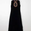 Vintage Black Velvet 1960s/70s Maxi Dress With Beading Detail 6/8 XS