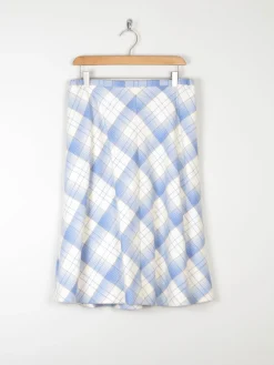 Vintage Blue & White Check Knee Length Skirt 31W