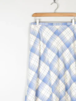 Vintage Blue & White Check Knee Length Skirt 31W