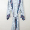 Vintage Blue & Wine Printed Silk Kimono S-L