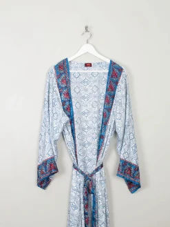 Vintage Blue & Wine Printed Silk Kimono S-L