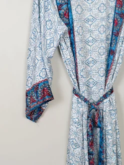 Vintage Blue & Wine Printed Silk Kimono S-L
