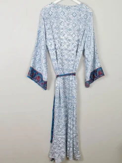 Vintage Blue & Wine Printed Silk Kimono S-L