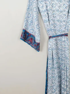 Vintage Blue & Wine Printed Silk Kimono S-L