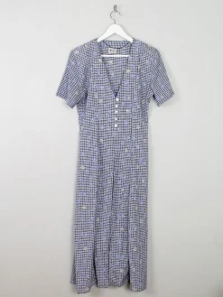 Vintage Blue Check & Floral Dress Midi 10/12