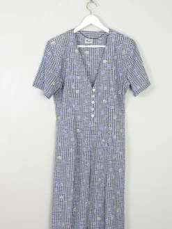 Vintage Blue Check & Floral Dress Midi 10/12
