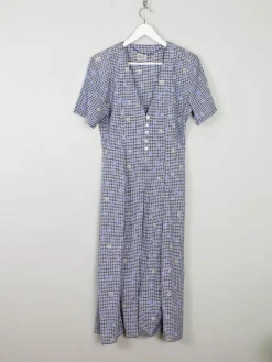 Vintage Blue Check & Floral Dress Midi 10/12