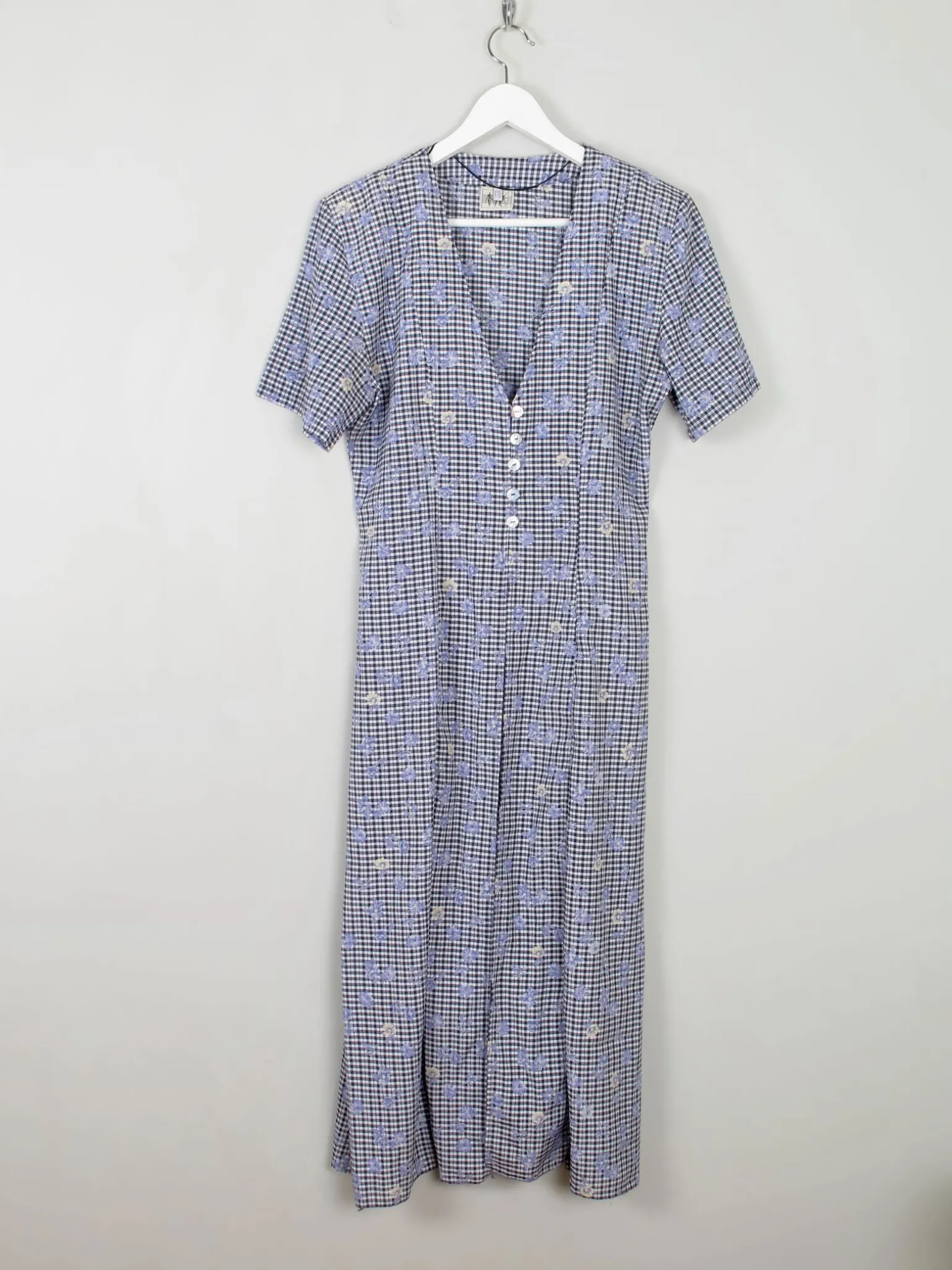 Vintage Blue Check & Floral Dress Midi 10/12