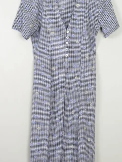 Vintage Blue Check & Floral Dress Midi 10/12
