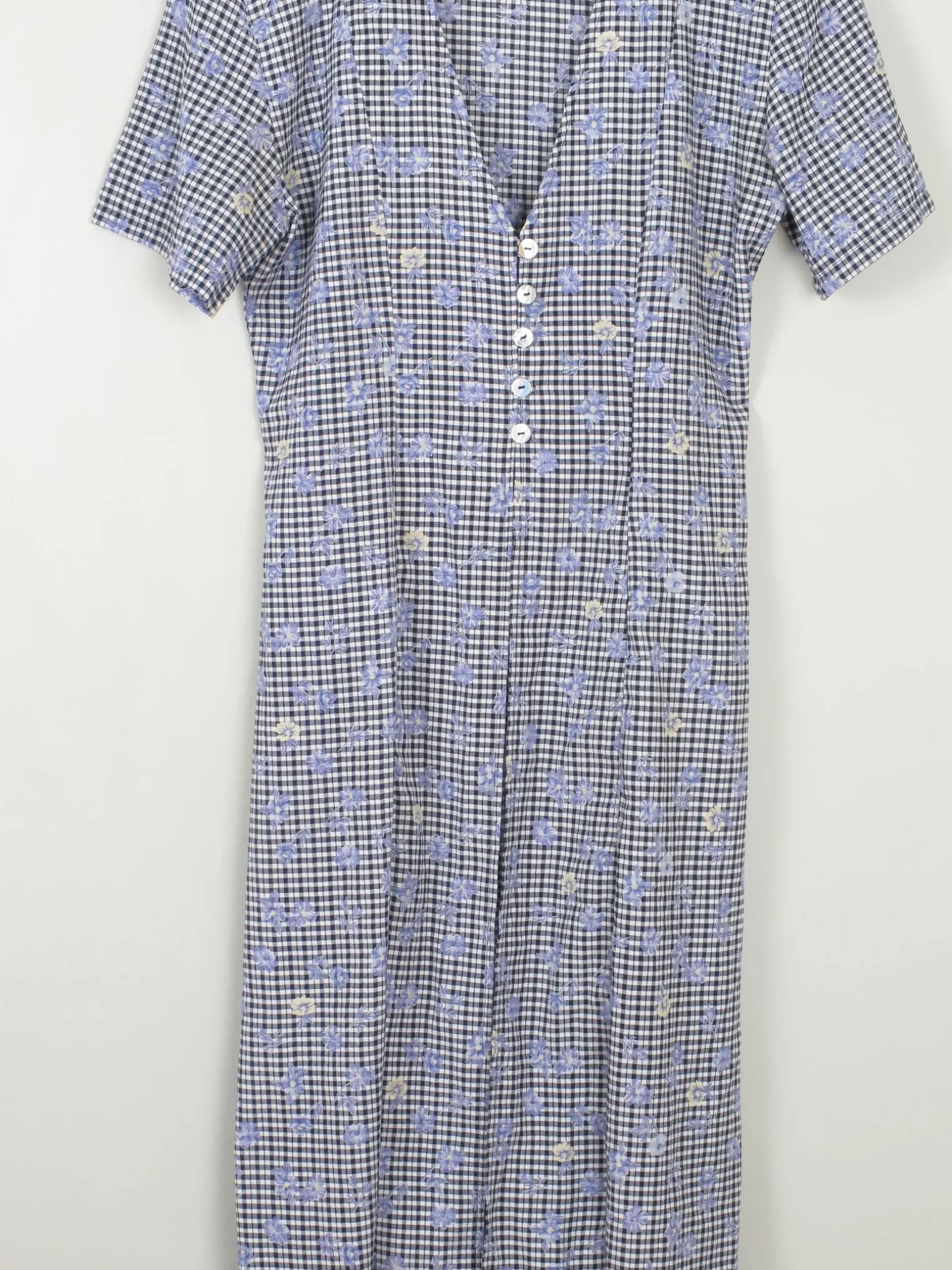 Vintage Blue Check & Floral Dress Midi 10/12