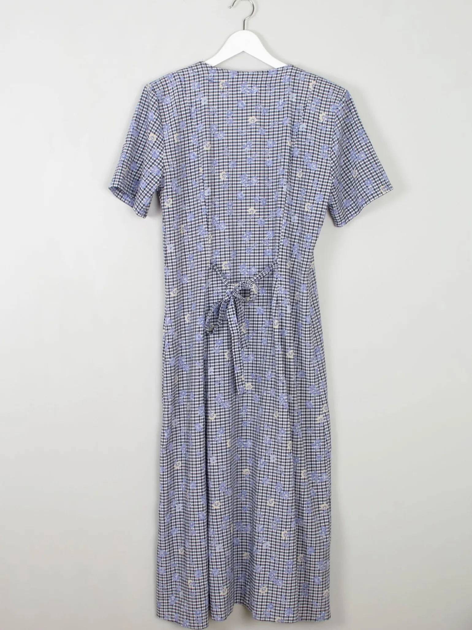 Vintage Blue Check & Floral Dress Midi 10/12