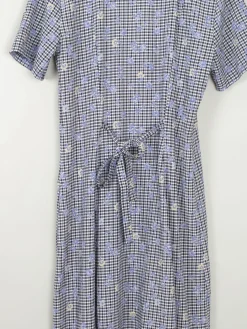 Vintage Blue Check & Floral Dress Midi 10/12