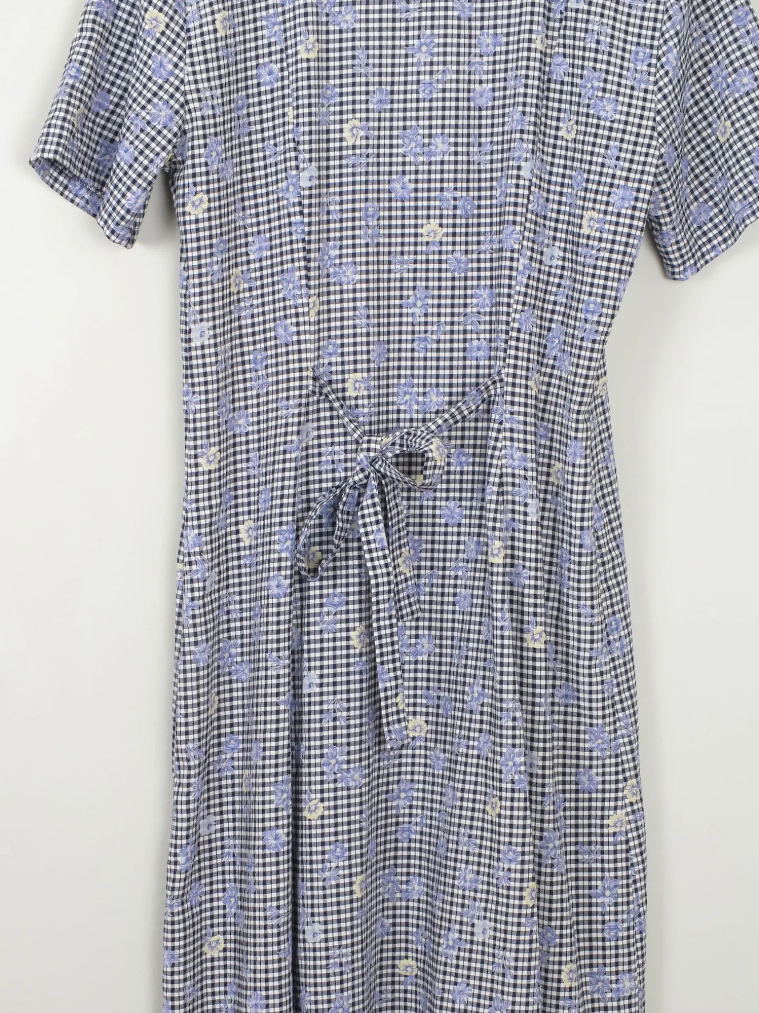 Vintage Blue Check & Floral Dress Midi 10/12