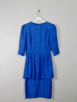 Vintage Blue Dress With Peplum S