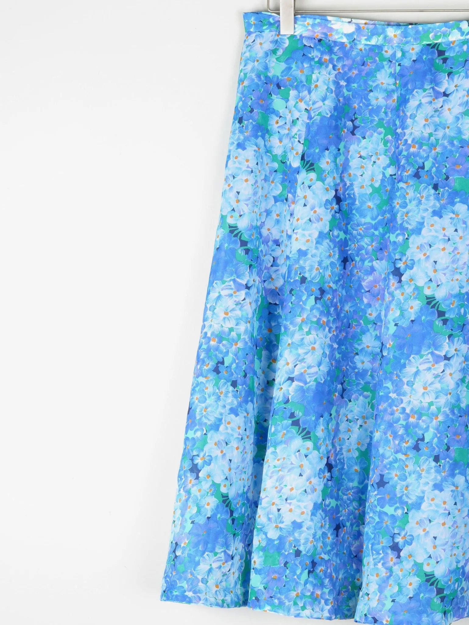Vintage Blue Floral 1970s Floaty Summer Skirt 10/12