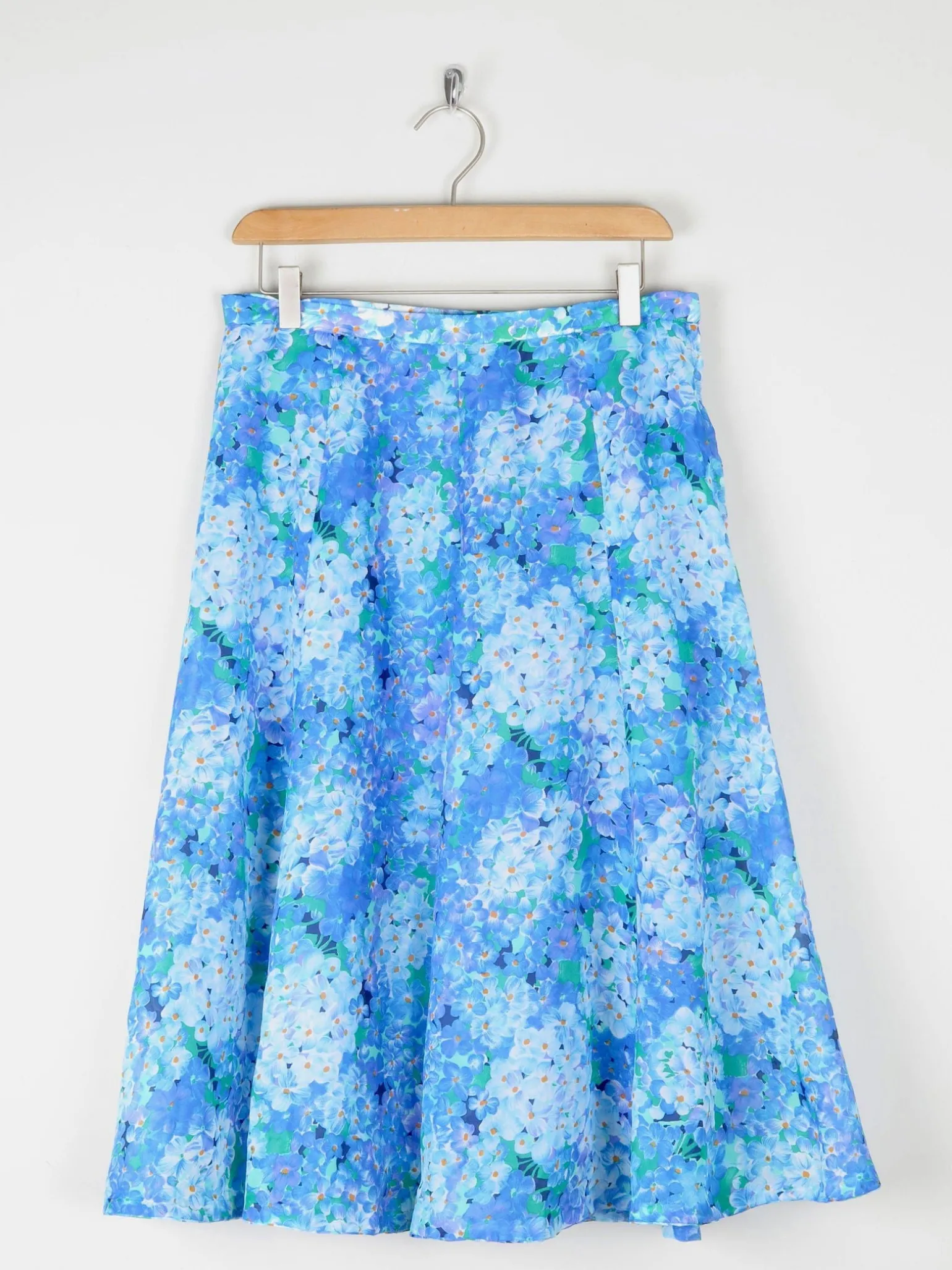 Vintage Blue Floral 1970s Floaty Summer Skirt 10/12