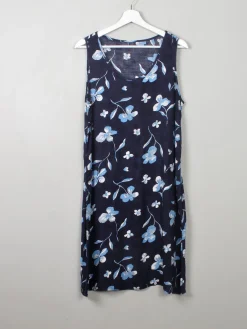 Vintage Blue Floral Shift Dress M/L