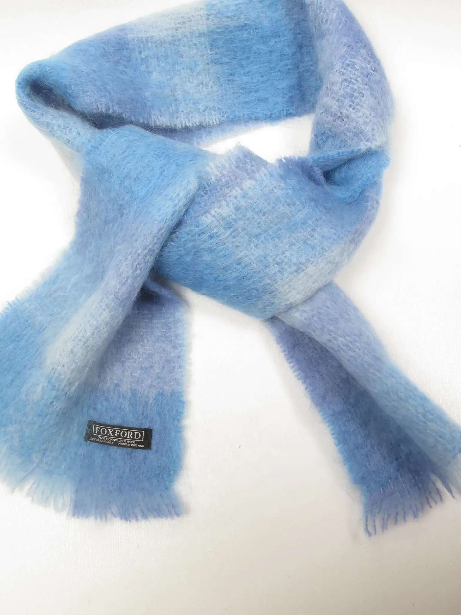 Vintage Blue Mohair Wool Foxford Scarf