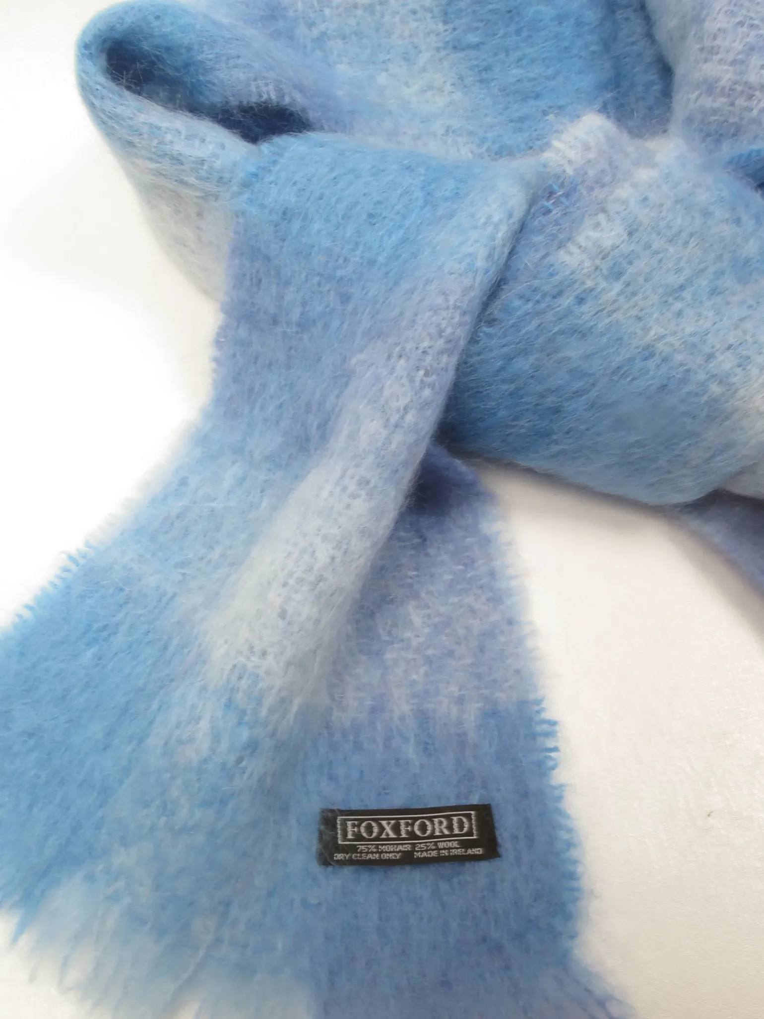 Vintage Blue Mohair Wool Foxford Scarf