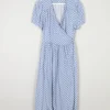 Vintage Blue Polka Dot Wrap Over Midi Dress M/L 12/14