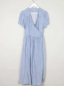 Vintage Blue Polka Dot Wrap Over Midi Dress M/L 12/14