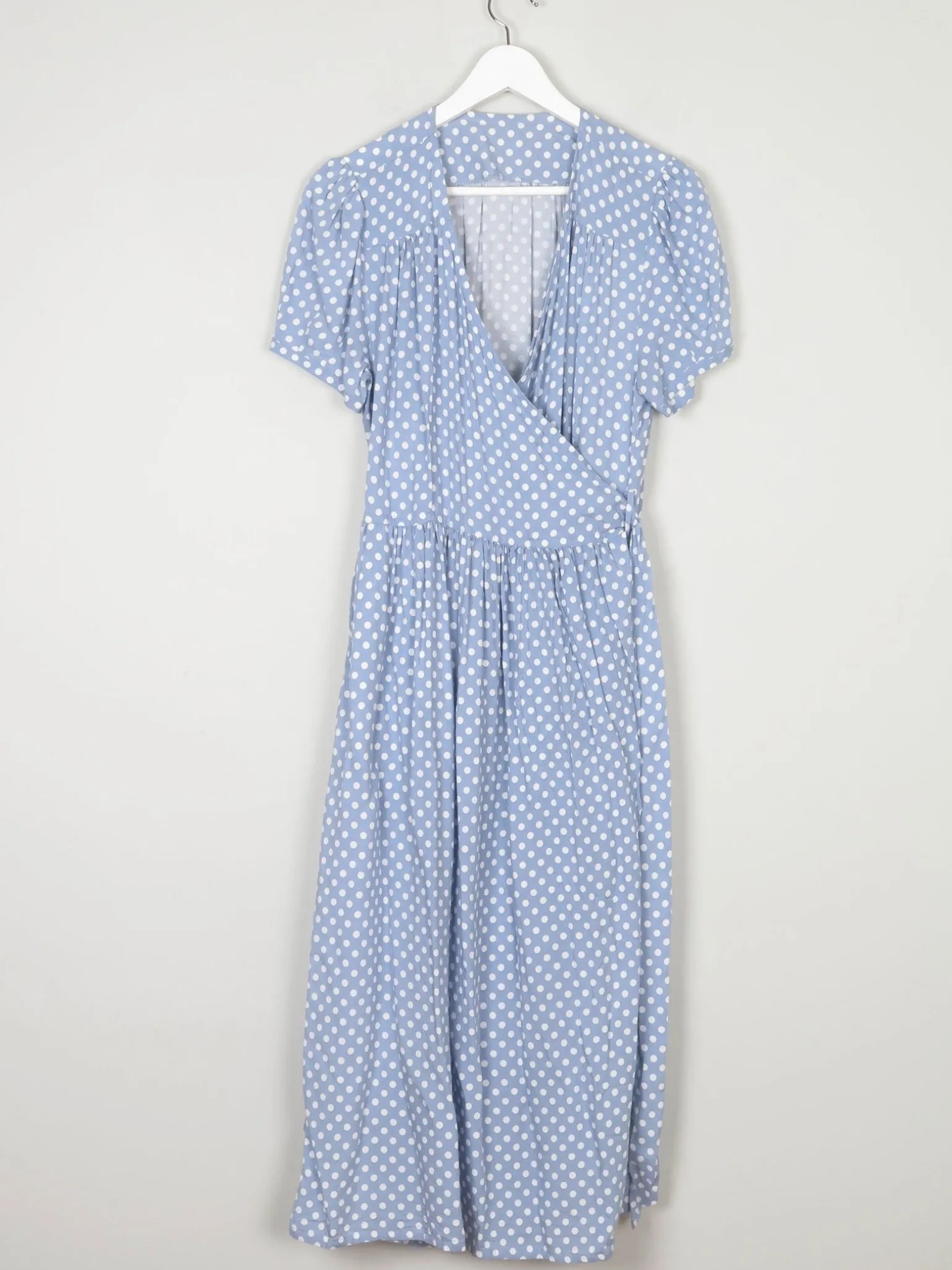 Vintage Blue Polka Dot Wrap Over Midi Dress M/L 12/14