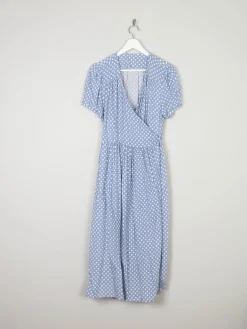 Vintage Blue Polka Dot Wrap Over Midi Dress M/L 12/14
