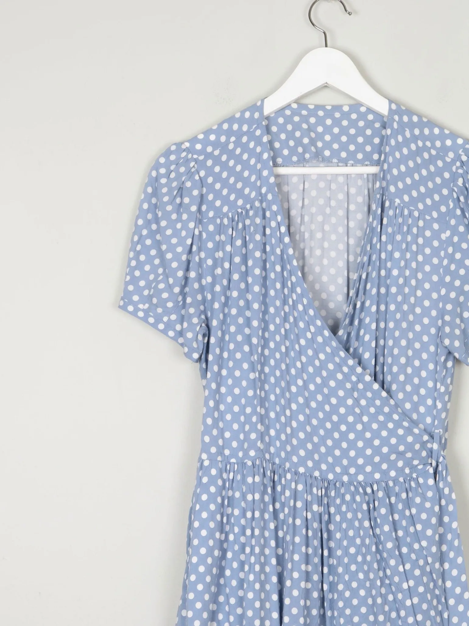 Vintage Blue Polka Dot Wrap Over Midi Dress M/L 12/14
