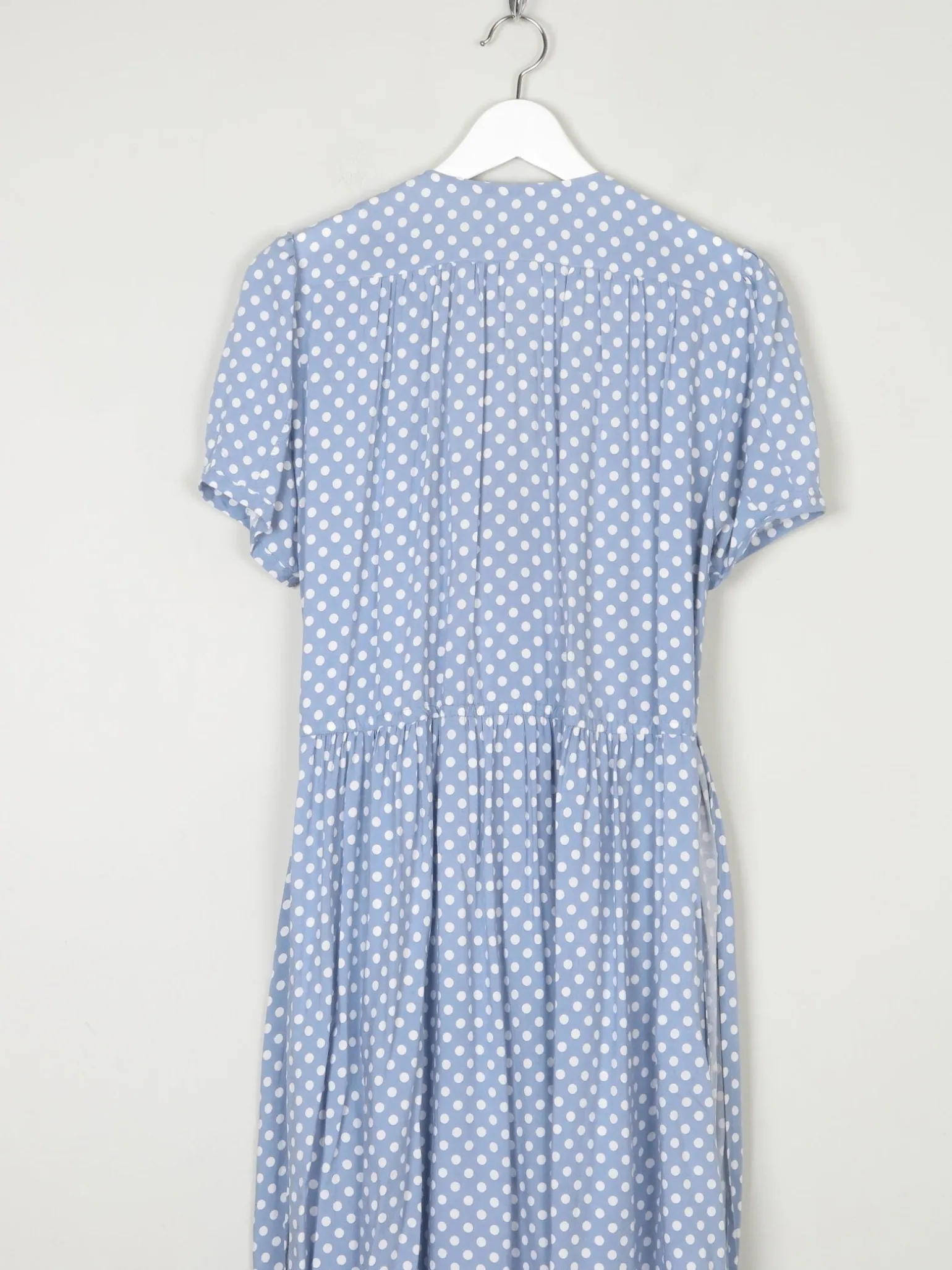 Vintage Blue Polka Dot Wrap Over Midi Dress M/L 12/14