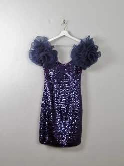 Vintage Blue Sequin 1980s Dress XS