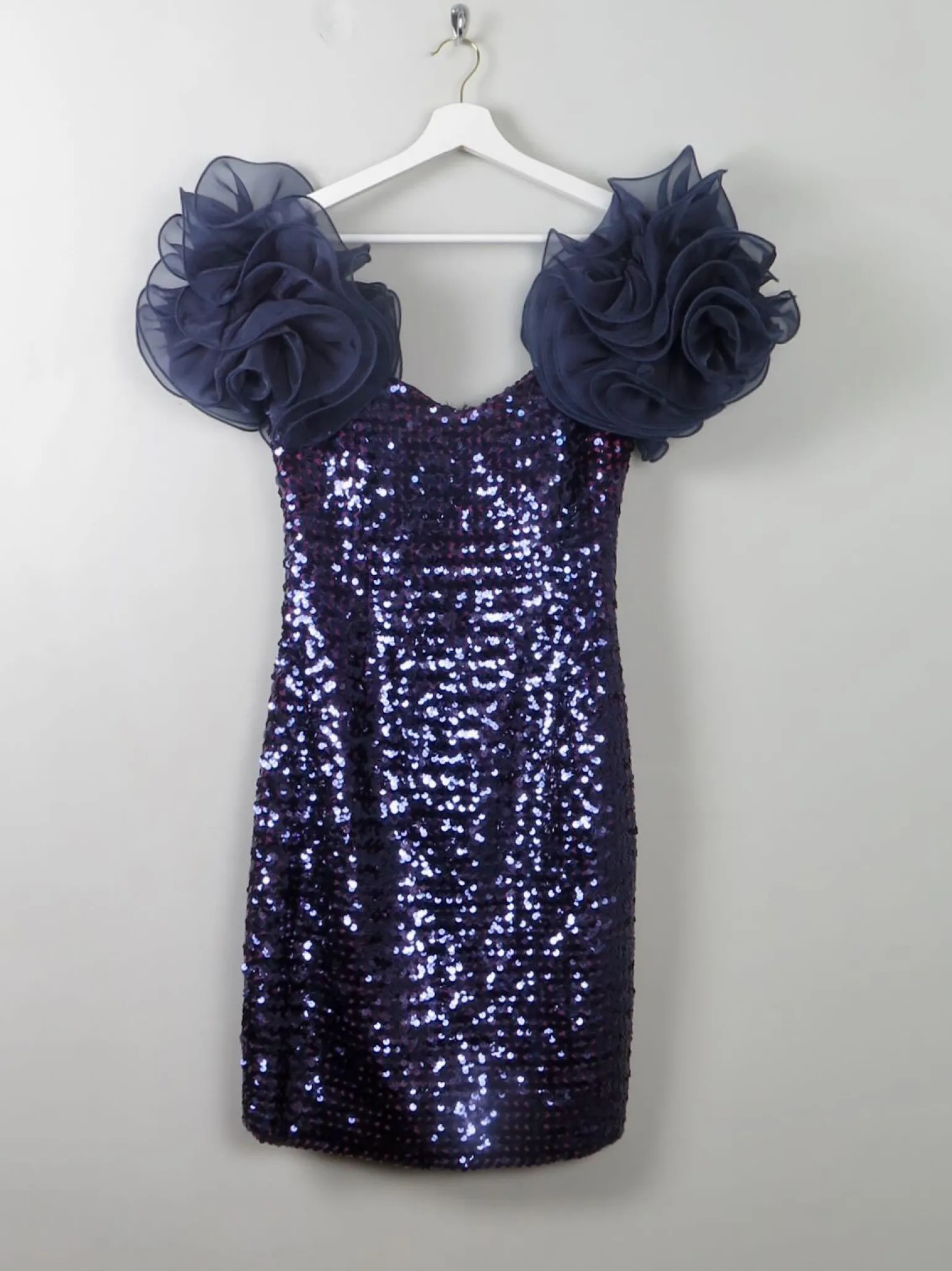 Vintage Blue Sequin 1980s Dress XS
