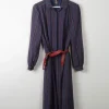 Vintage Blue Wool Striped Shirt Dress With Collar S/.M