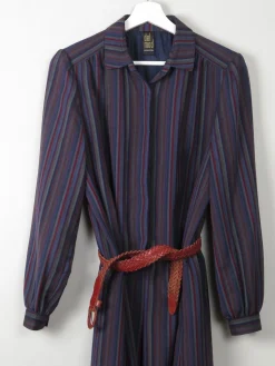 Vintage Blue Wool Striped Shirt Dress With Collar S/.M