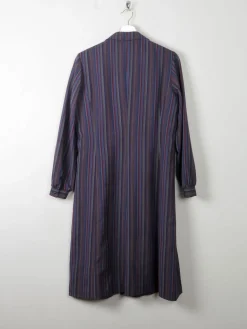 Vintage Blue Wool Striped Shirt Dress With Collar S/.M