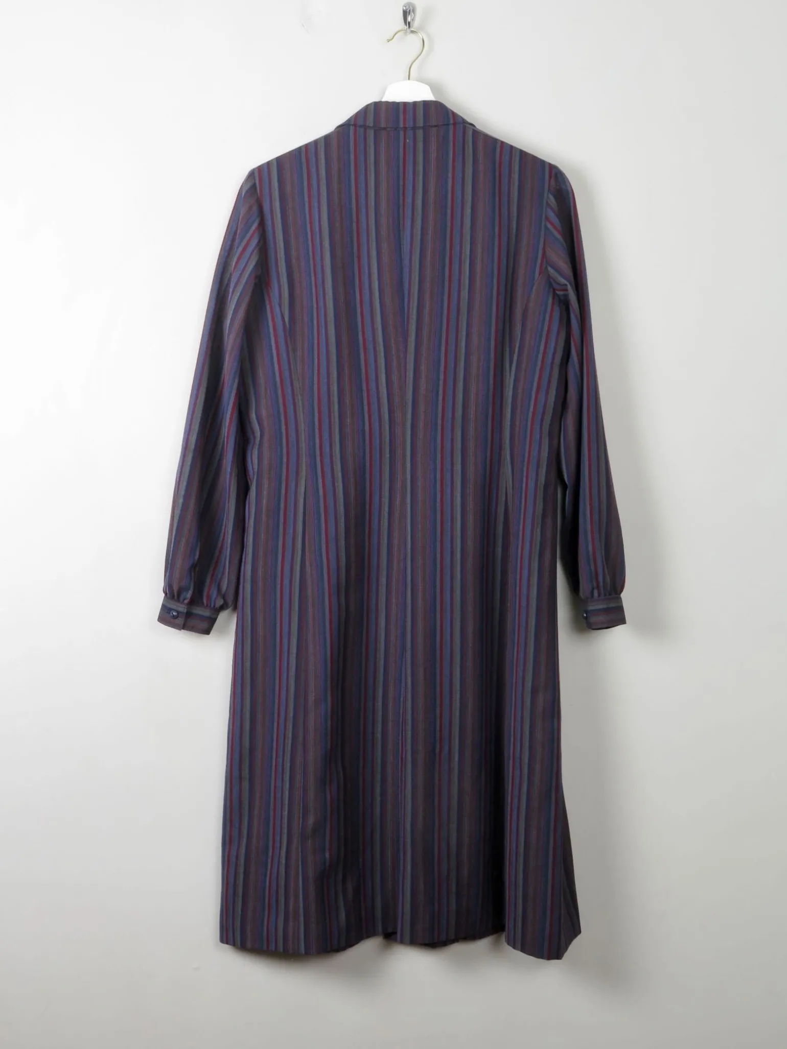 Vintage Blue Wool Striped Shirt Dress With Collar S/.M