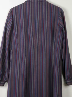 Vintage Blue Wool Striped Shirt Dress With Collar S/.M