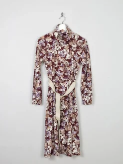Vintage Botanical Graphic Print 1970s Dress S/M