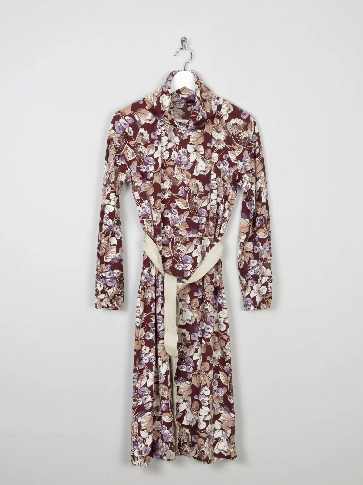 Vintage Botanical Graphic Print 1970s Dress S/M