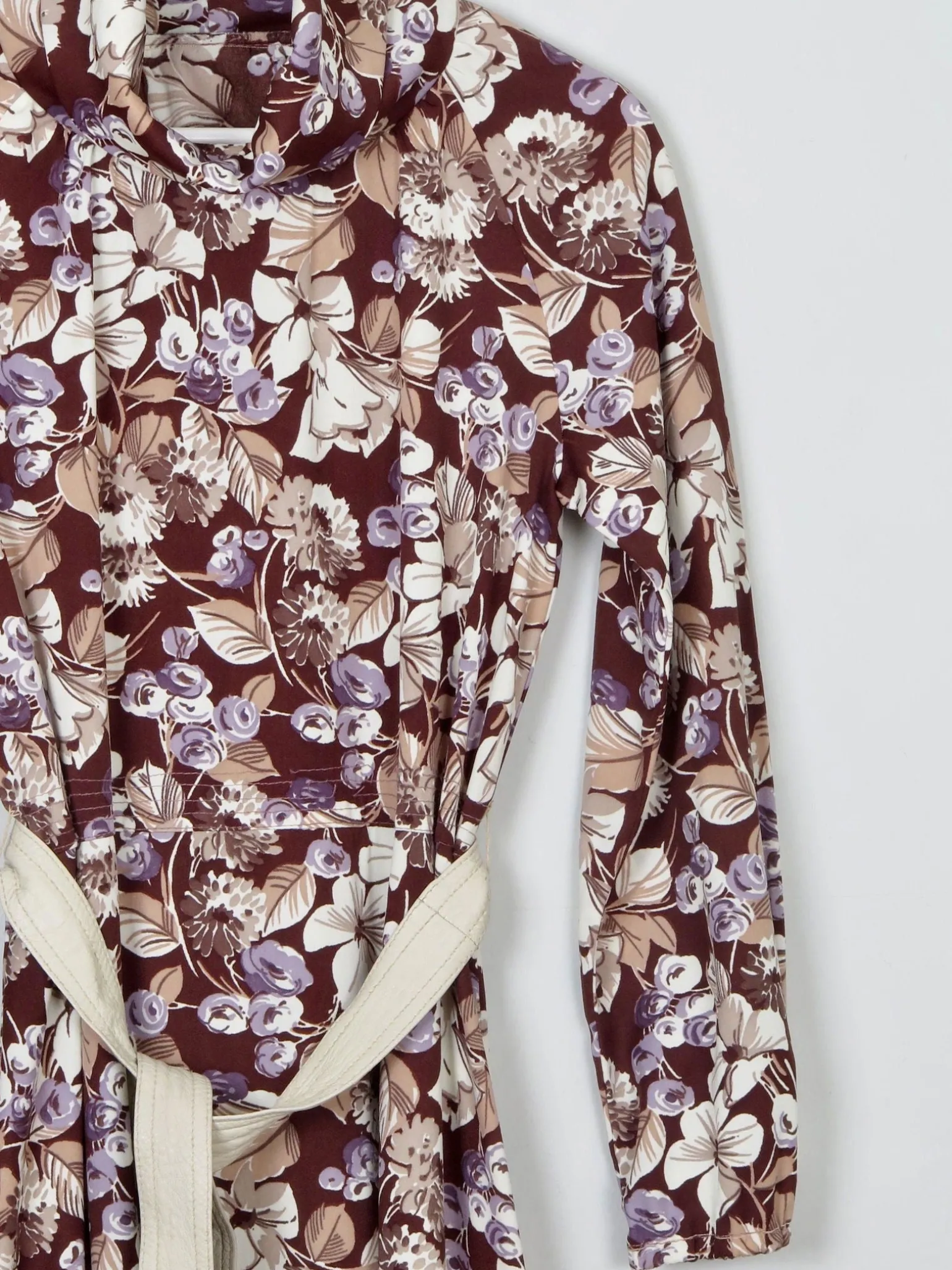 Vintage Botanical Graphic Print 1970s Dress S/M