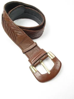 Vintage Brown Leather Belt Weave Style S/M