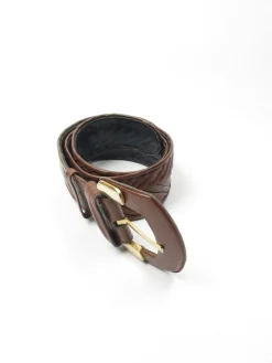 Vintage Brown Leather Belt Weave Style S/M